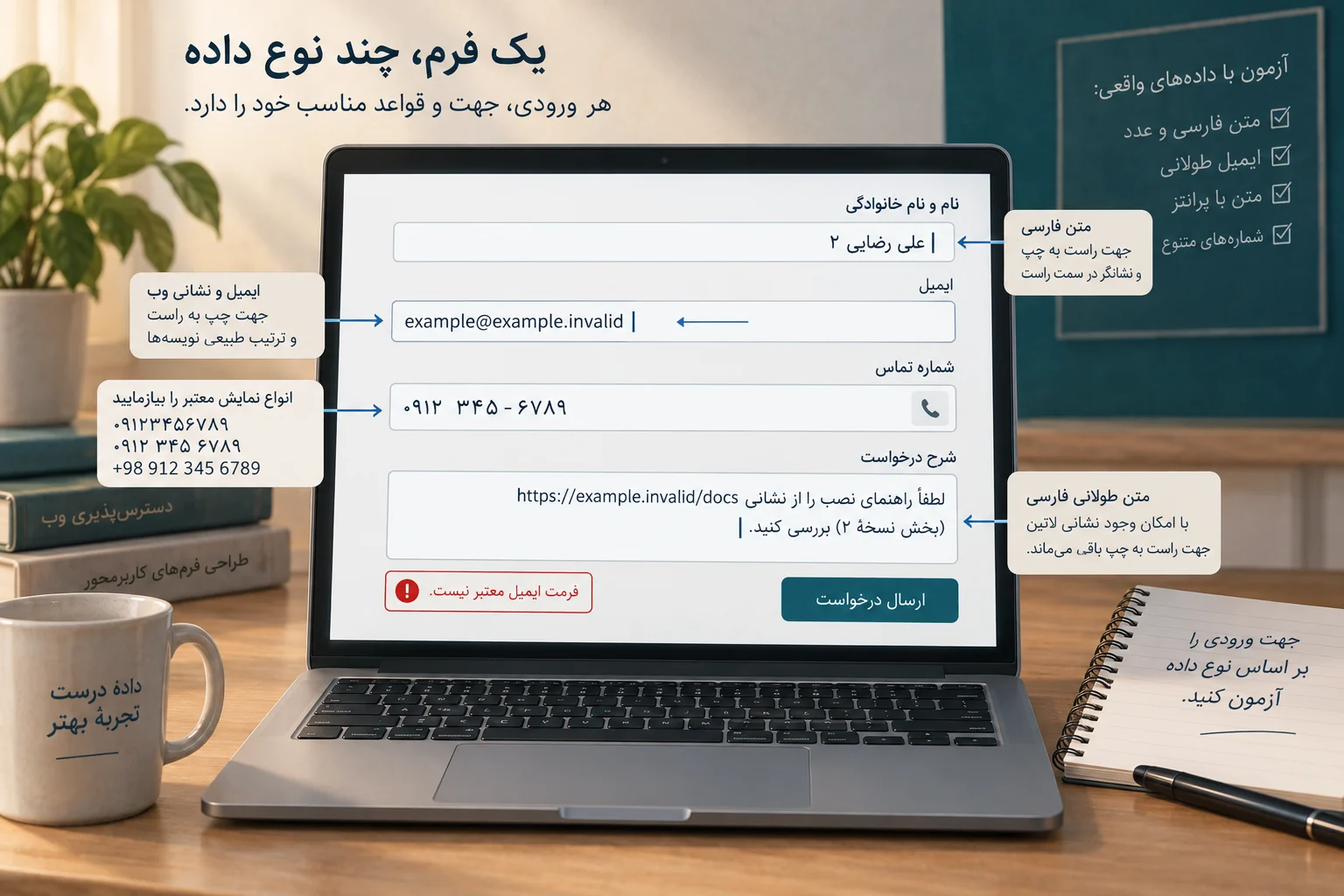جهت فارسی فرم و جهت جداگانهٔ نشانی ایمیل
