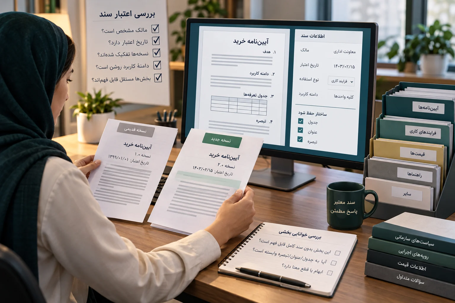 بررسی مالک، تاریخ اعتبار و نسخه سند سازمانی